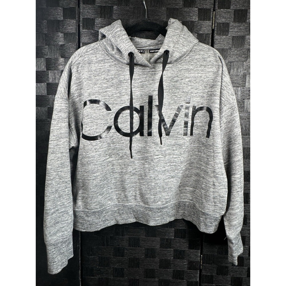 Calvin Klein Performance Gray Black Crop Hoodie Women Large